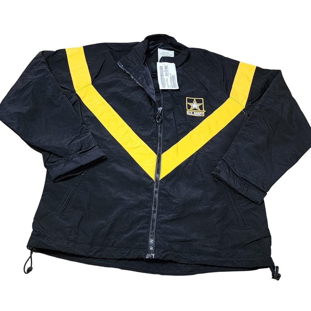 US Army Jacket Womens Small Black APFU Physical Fitness Windbreaker Chevron